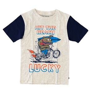 NWT Lucky Brand Boy's Cream W/Surfer Hit the Beach" Graphic T-Shirt -